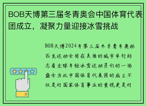 BOB天博第三届冬青奥会中国体育代表团成立，凝聚力量迎接冰雪挑战