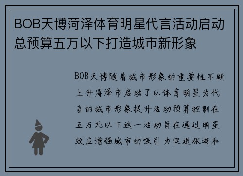 BOB天博菏泽体育明星代言活动启动 总预算五万以下打造城市新形象